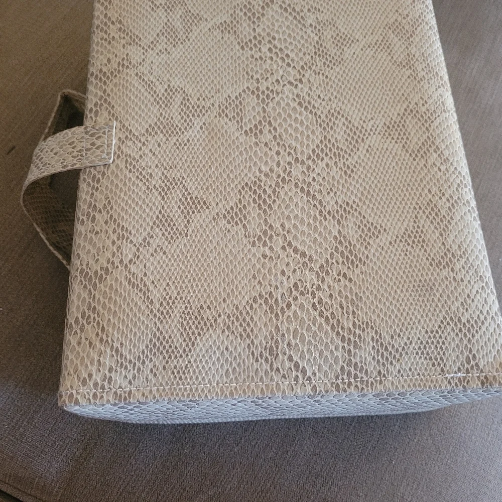 Taupe Faux Leather Travel Jewelry Box with Mirror